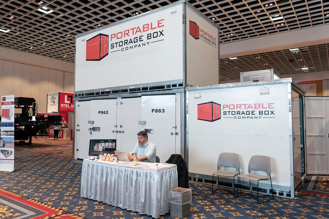 A portable storage exhibitor booth at the 2025 NPSA trade show